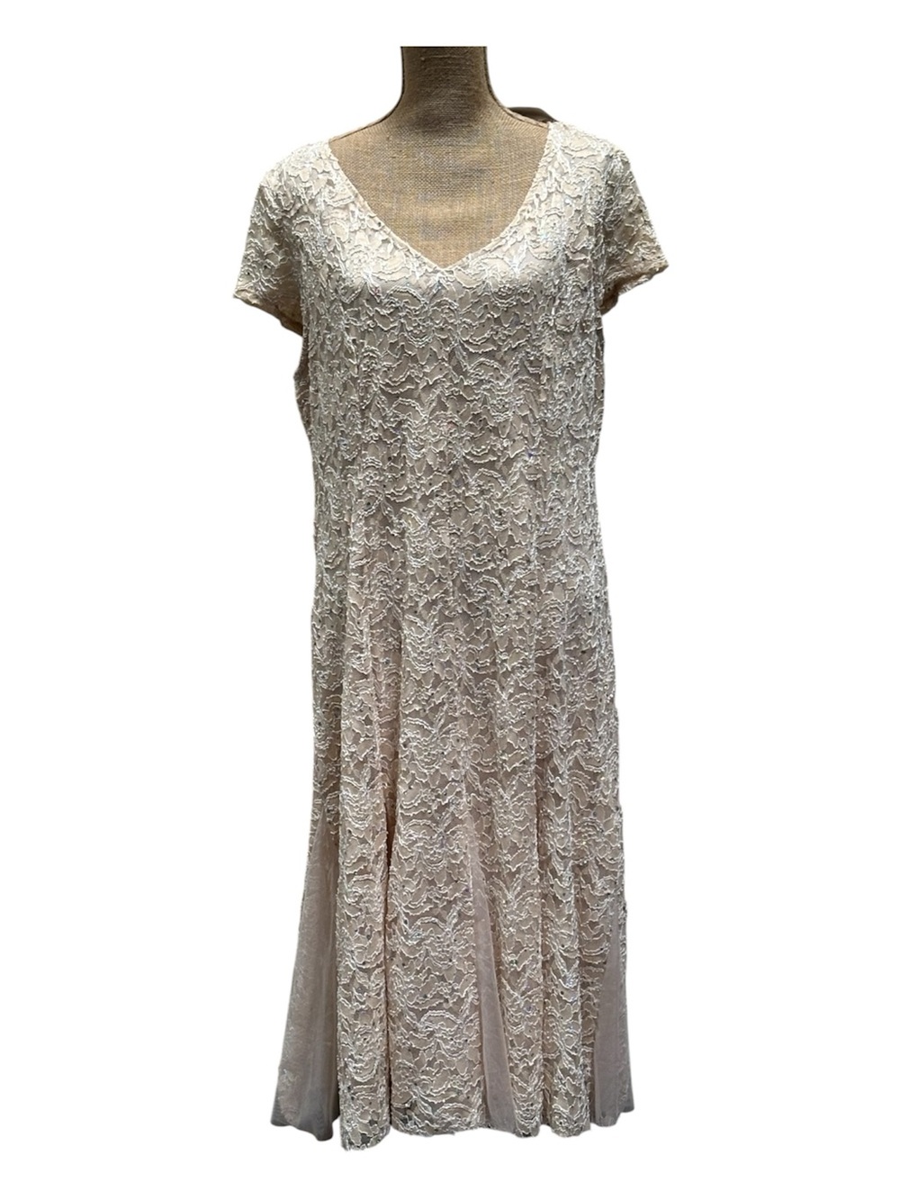 Elegant Lace Short-Sleeve Maxi Dress in Light Cream
